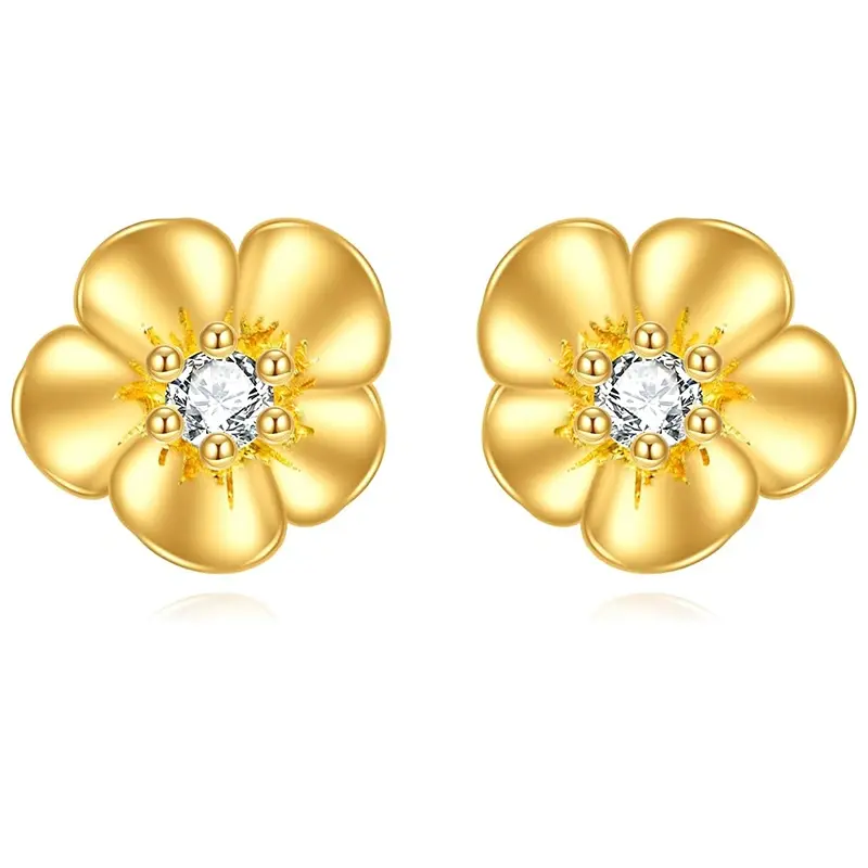 Gold Vermeil Plated Cubic Zirconia Wildflowers Stud Earrings for Women