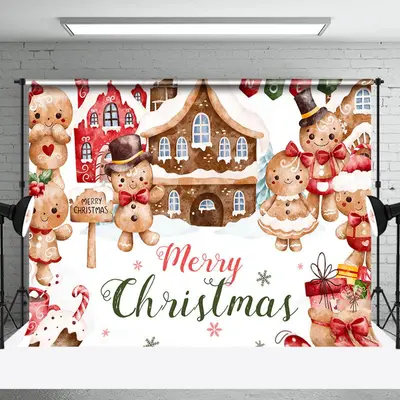 Snowy Gingerbread Men House Merry Christmas Backdrop - Aperturee