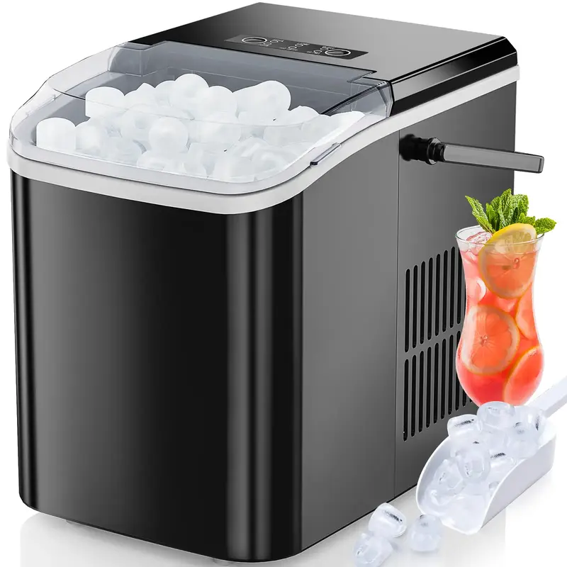 Countertop Ice Maker Machine with Handle, 26lbs in 24Hrs, 9 Ice Cubes Ready in 6 Mins, Auto-Cleaning Portable Ice Maker with ...