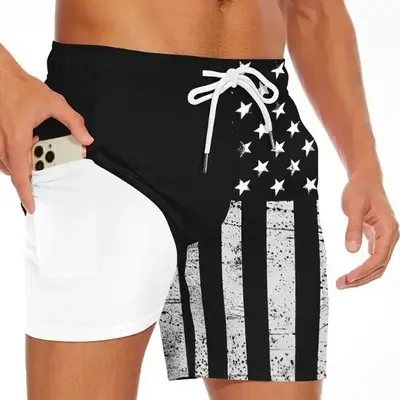 Mens Swim Trunks with Compression Liner Stretch Beach Shorts Quick Dry with Zipper Pockets Board Shorts
