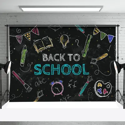 Line Drawing Book Blackboard Back To School Backdrop - Aperturee