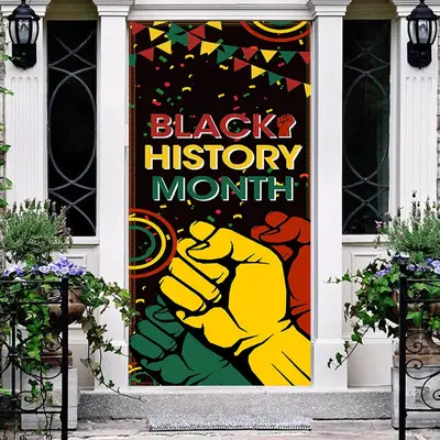Yellow Red Green Fist Black History Month Door Cover - Aperturee