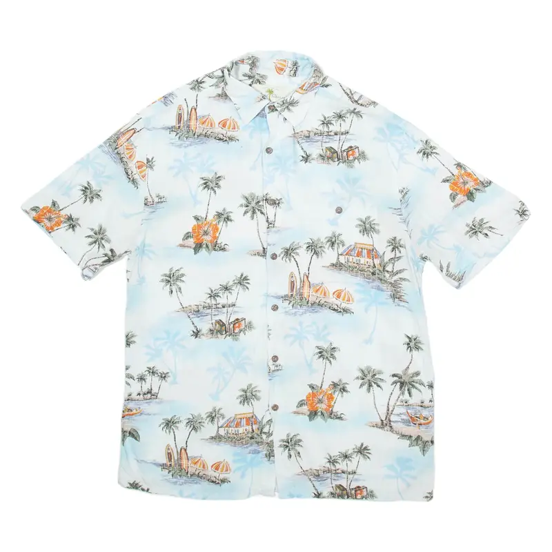 ISLAND SHARES Mens Hawaiian Shirt Blue Floral S