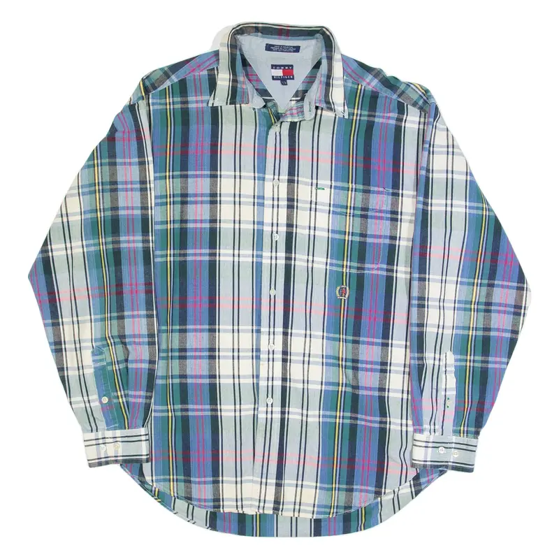 TOMMY HILFIGER Mens Shirt Blue 90s Check Long Sleeve L