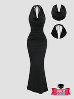 Women's Solid Color Tie Back Dress, Elegant Sleeveless Dress for Party Dating Wear, Ladies Summer Clothes, Cocktail Party Dre...