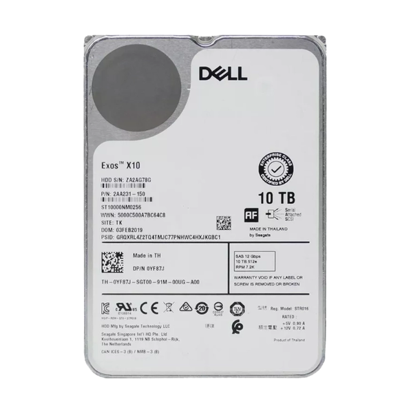 YF87J Dell 10TB 12Gb/s SAS 7200 3.5-Inch Hard Drive