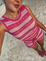 Women's Random Striped Pattern Knit Tank Top & Shorts Two-piece Set, Fitted Casual Sleeveless Top & Shorts for Beach Vacation...
