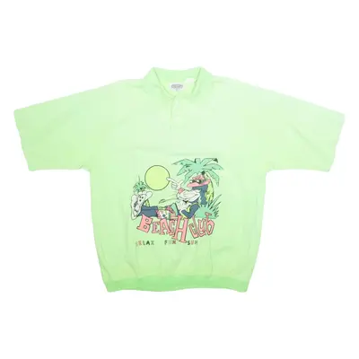 STARLIGHTS Beach Club Mens Polo Shirt Green Crazy Pattern L