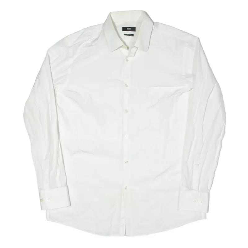 HUGO BOSS Sharp Fit Plain Shirt White Long Sleeve Mens L