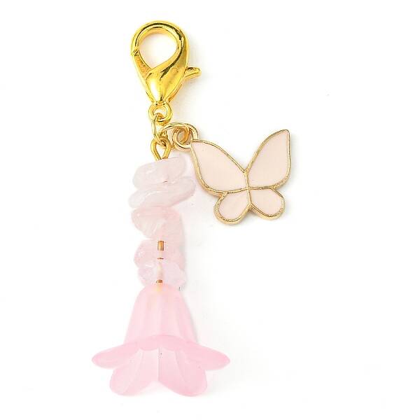 Alloy Enamel Butterfly & Acrylic Flower Pendant Decoration