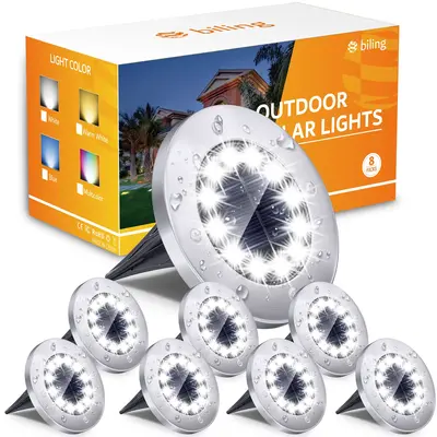 Biling Solar Outdoor Lights 12 Pack, Bright 12 LEDs Solar Ground Lights Waterproof, Flat Pathway Lights Solar Powered for Yar...