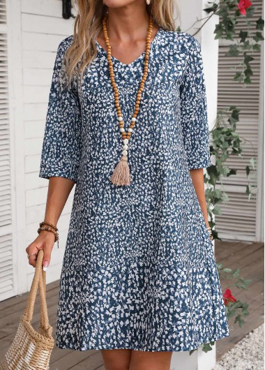 Modlily Navy Lightweight Ditsy Floral Print Dress - M