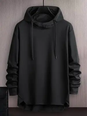 Unisex Men's Regular Fit 2024 Plain Drawstring High Low Hem Hoodie, Boyfriend Gifts, Essentials Hoodies, Casual Comfy Drop S...
