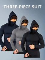 3-Pack Men's Sun Protective Hoodies With Face Mask - Lightweight,-elastic Compression Sportswear Running And Fitness