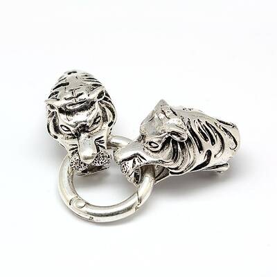 Tibetan Style Alloy Animal Tiger Head Spring Gate Rings