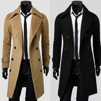 Men's Double-breasted  Trench Coat - Classic Solid Color Cold-proof Long Jacket