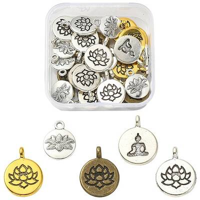 30Pcs 5 Styles Tibetan Style Alloy Pendants