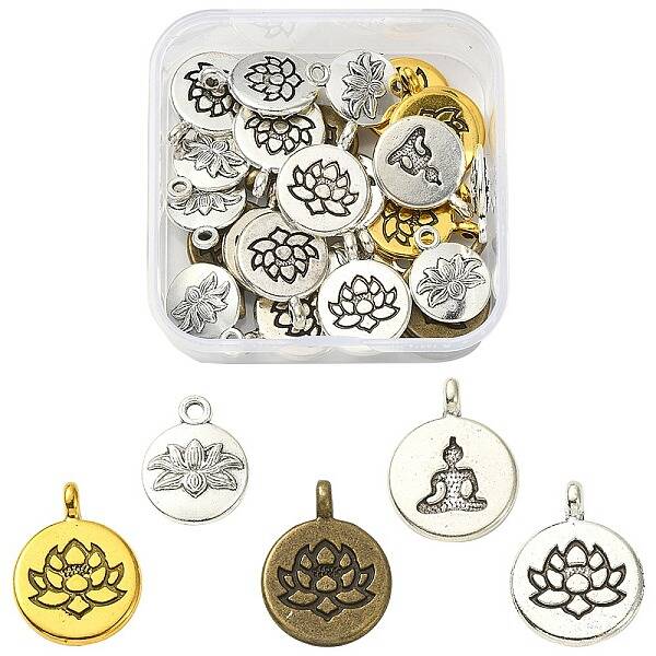 30Pcs 5 Styles Tibetan Style Alloy Pendants