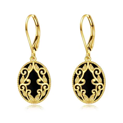 10K Gold Agate Ouija Board Drop Earrings