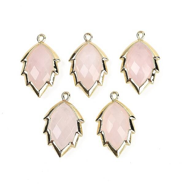 Natural Rose Quartz Faceted Leaf Pendants