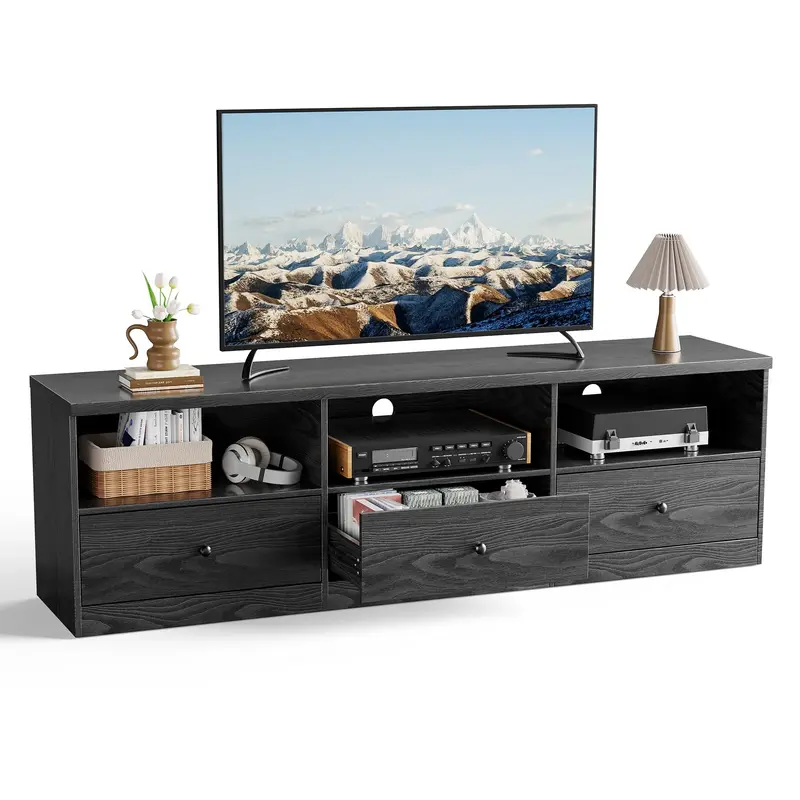 Garvee 70-Inch TV Stand for Up to 80 TVs, MDF Wood Entertainment Center with 3 Large Storage Drawers and Shelves, TVs Conso...