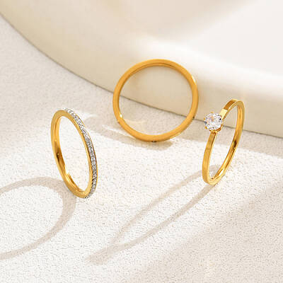 3Pcs 3 Style Stainless Steel Simple Solitaire Rings Set