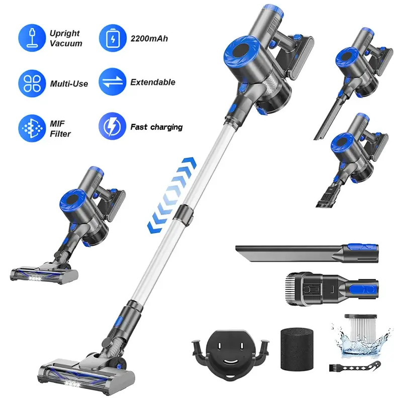 Cordless Vacuum Cleaner 180W Suction, 6-in-1, 2200mAh Battery, 35-Minute Runtime for Hard Floors, Low-Pile Carpets, Pet Hair ...