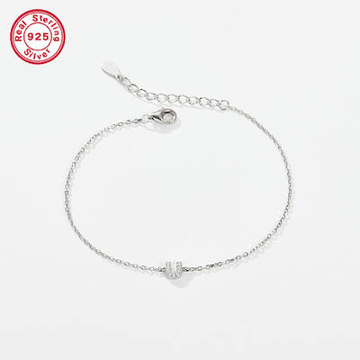 Anti-Tarnish Rhodium Plated 925 Sterling Silver Letter Cubic Zirconia Link Bracelets