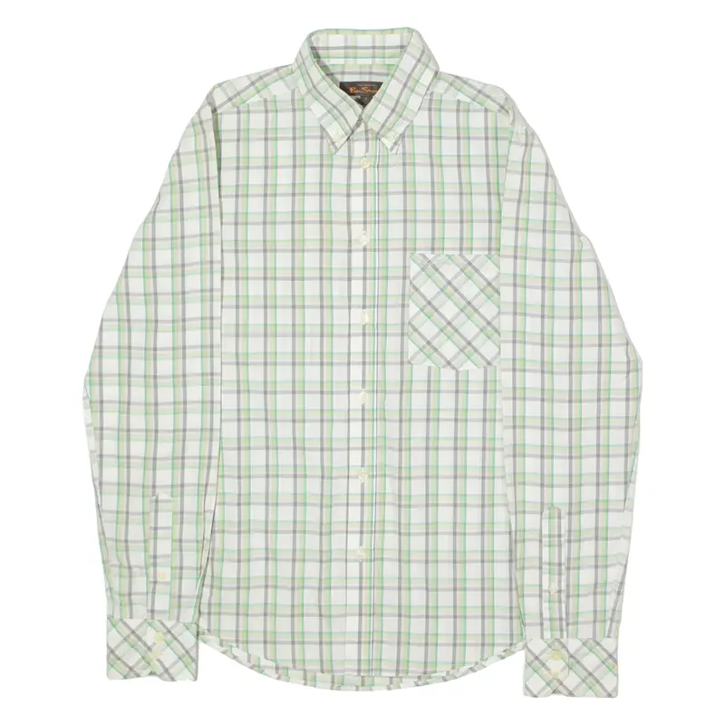 BEN SHERMAN Mens Shirt Grey Check Long Sleeve S