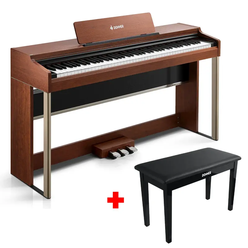 Donner DDP-200PRO Digital Piano with Touchscreen - Brown / Piano+Two-seater Bench