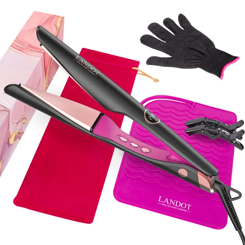 LANDOT New 3in1 Hair Curler Straightener Waver with Negative Ions Fast styling tool with ceramic plates and LED display,Curli...