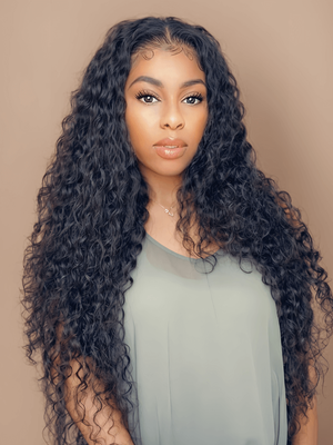 Unice Deep Wave 4 Bundles with 5x5 Free Part HD Lace Closure Natural Black