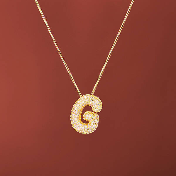 Brass Micro Pave Clear Cubic Zirconia Initial Pendant Necklaces for Women