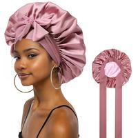 Satin Silk Bonnet for Sleeping Women, Large Long Strap Tie Band Adjustable Sleep Night Cap Hair Bonnet Wrap for Women Men