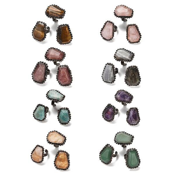 Natural Mixed Gemstone Open Cuff Ring