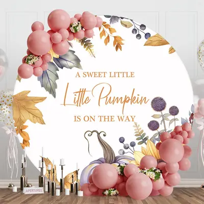 Aperturee Round Sweet Pumpkin Floral Maple Baby Shower Backdrop - Aperturee