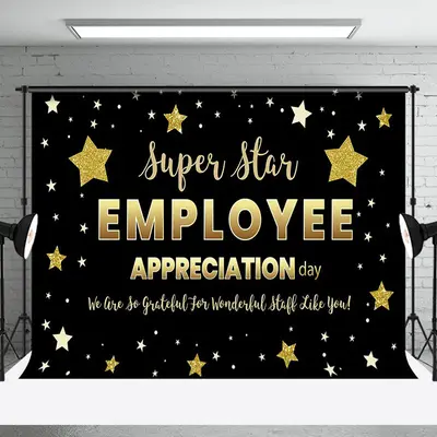 Aperturee Black Gold Super Star Employee Appreciation Backdrop, 3X2FT(1MX0.6M), 14 USD, ZHF340A-M, thank you backdrops