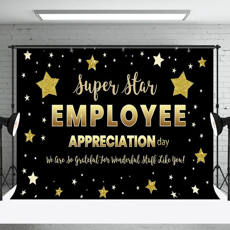 Aperturee Black Gold Super Star Employee Appreciation Backdrop, 3X2FT(1MX0.6M), 14 USD, ZHF340A-M, thank you backdrops