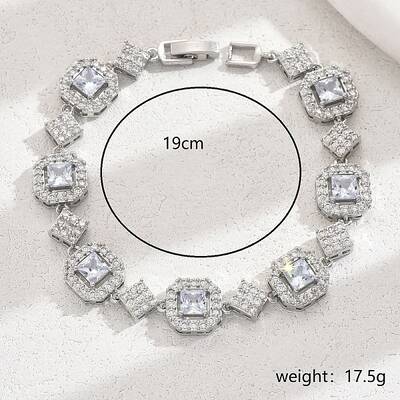 Brass Pave Clear Cubic Zirconia Octagon Link Bracelets for Women