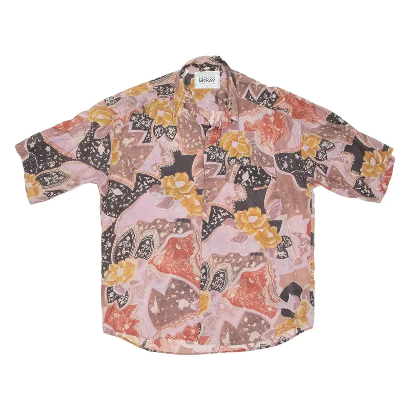 MCKAY Mens Shirt Brown Crazy Pattern XL