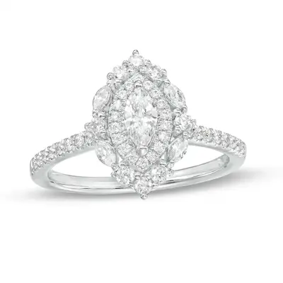 14K White Gold 1 to 3.5 CT. T.W Marquise Shaped Lab Created Diamond Engagement Ring D VVS1 Clarity 3EX IGI Certified