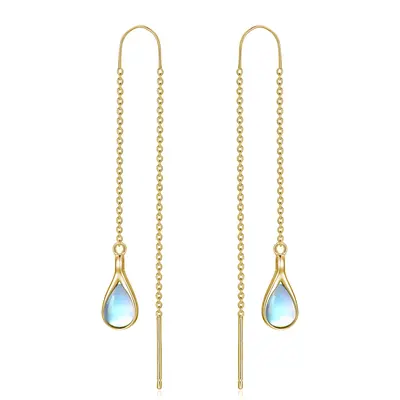 Sterling Silver Yellow Gold Plated Pear Moonstone Drop Shape Drop Earrings For Women