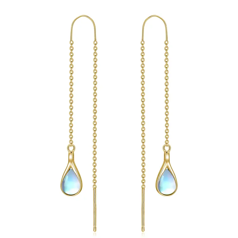 Sterling Silver Yellow Gold Plated Pear Moonstone Drop Shape Drop Earrings For Women