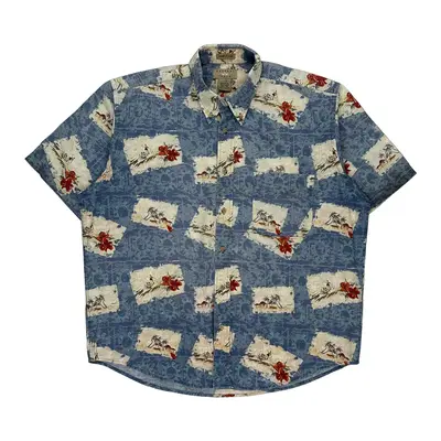 Natural Issue Graphic Hawaiian Shirt - Large Blue Cotton