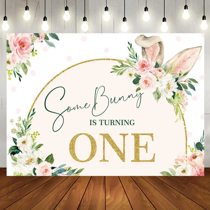 Some Bunny Ears Floral Girls 1st Birthday Backdrop - Aperturee