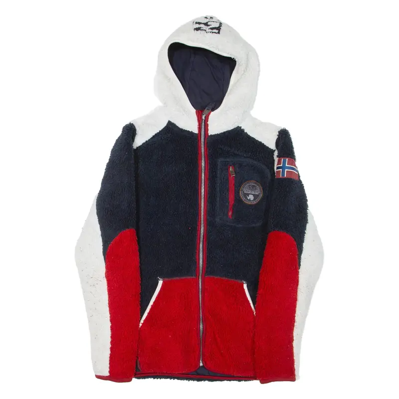 NAPAPIJRI Mens Fleece Jacket Blue Hooded Colourblock S