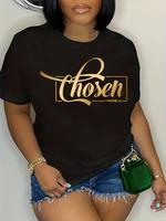 Women's Letter Print Round Neck Tee, Casual Short Sleeve Crew Neck T-shirt for Summer, Fashion Women's Top for Daily Wear
