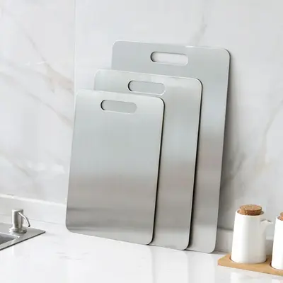 Stainless Steel Cutting Board - 3 Counts/set Durability, Double Sided Stainless Non Stick Chopping Cutting Board for Meat Fru...