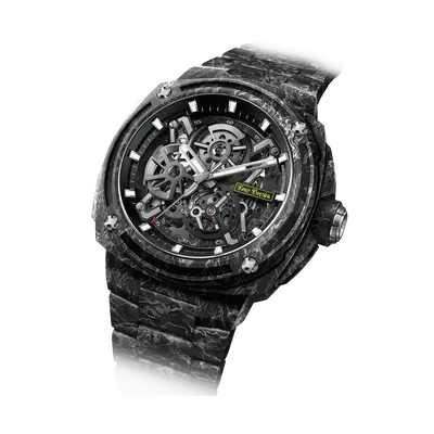 TSAR BOMBA Men's Carbon Fiber Automatic Watch | Skeleton Mechanical | Black | Electron Series | Seiko NH72 Movement | 10ATM W...