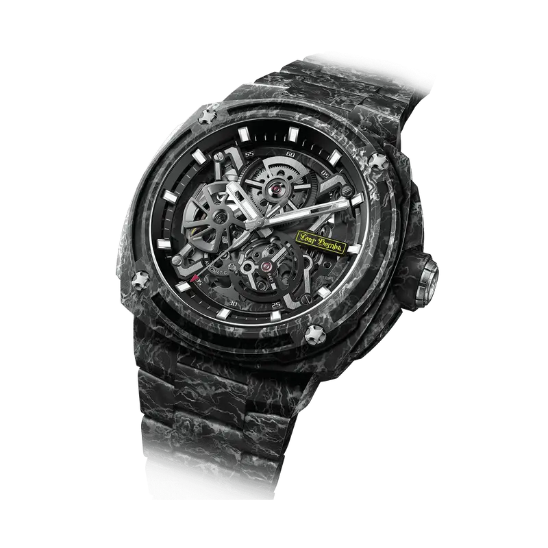 TSAR BOMBA Men's Carbon Fiber Automatic Watch | Skeleton Mechanical | Black | Electron Series | Seiko NH72 Movement | 10ATM W...